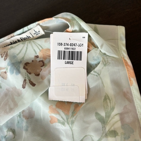 NEW Abercrombie Fitch Sz L High Neck Chiffon Mini Dress In Light Green Floral - Picture 10 of 11